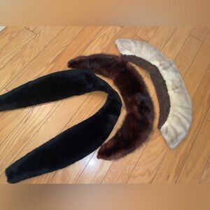 Elegant Vintage Fur Collar Set - Black, Brown, and Cream